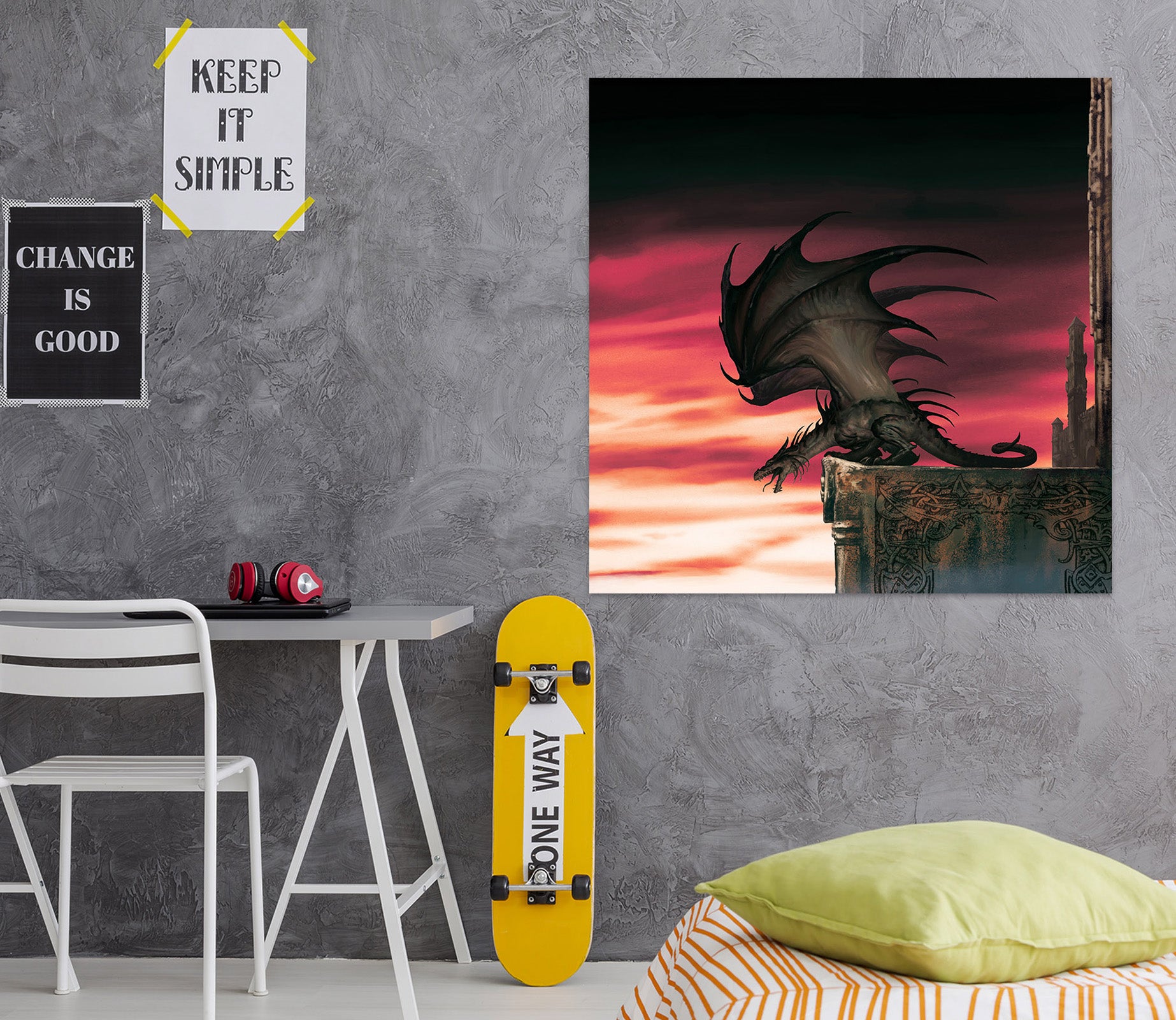 3D Red Sky Cliff Dragon 8056 Ciruelo Wall Sticker