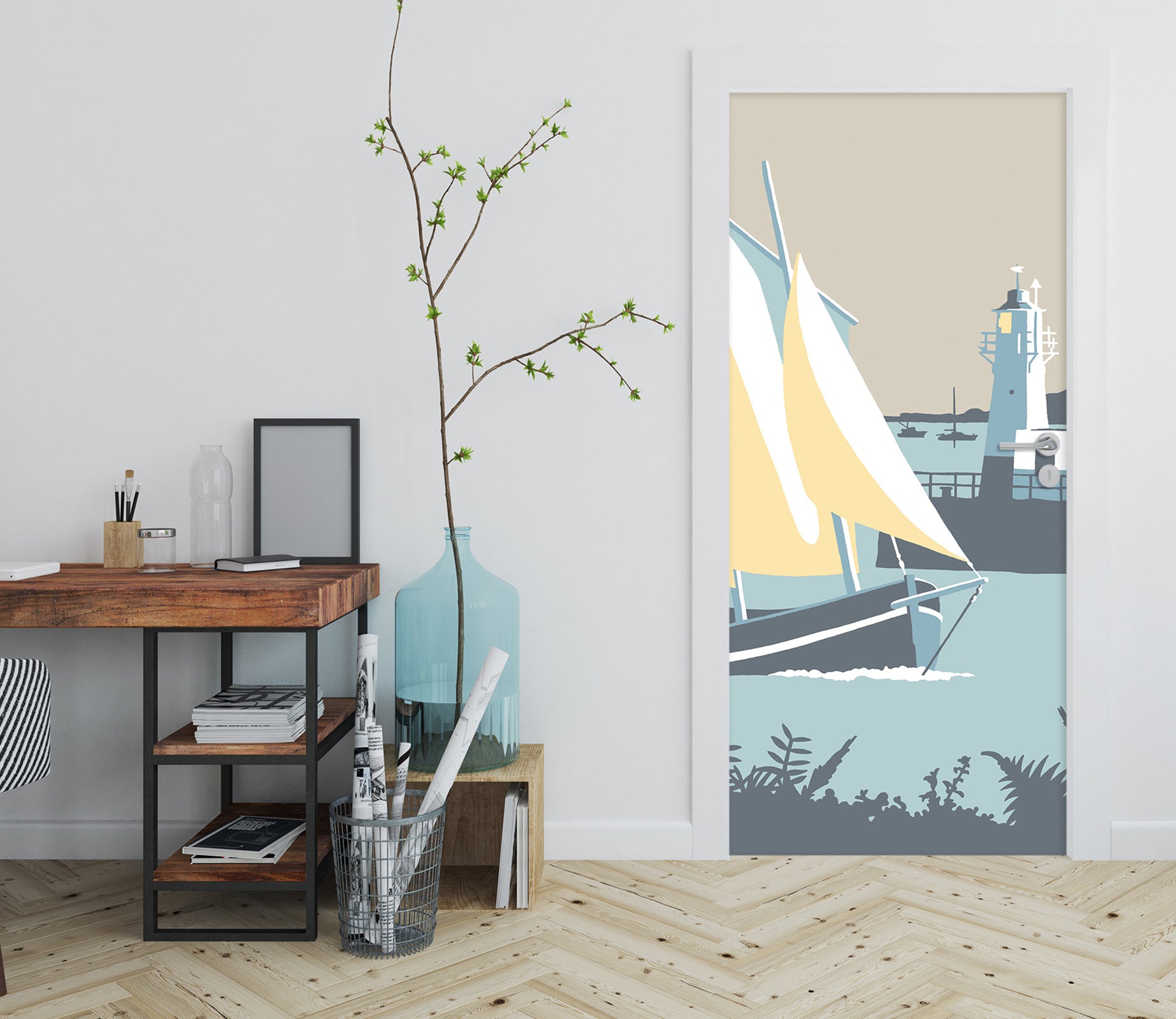 3D Sailing Lighthouse 9246 Steve Read Door Mural