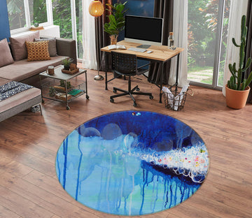 3D Blue Watercolor 1322 Misako Chida Rug Round Non Slip Rug Mat