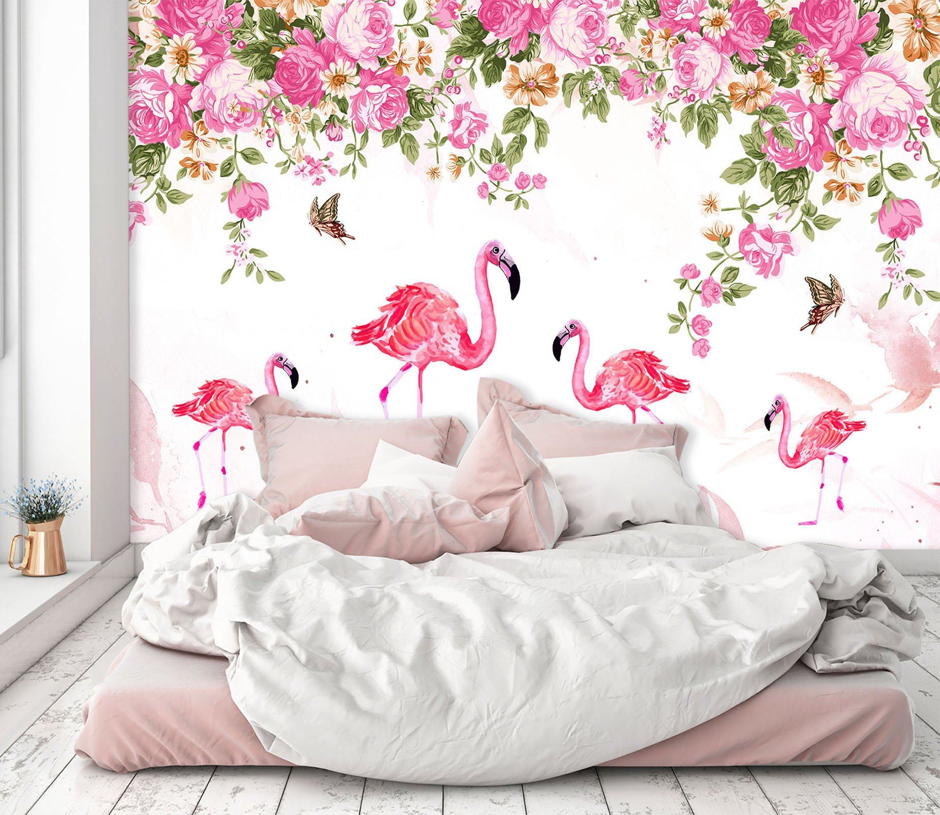 3D Flamingo Butterfly Flower 555 Wallpaper AJ Wallpaper 2 