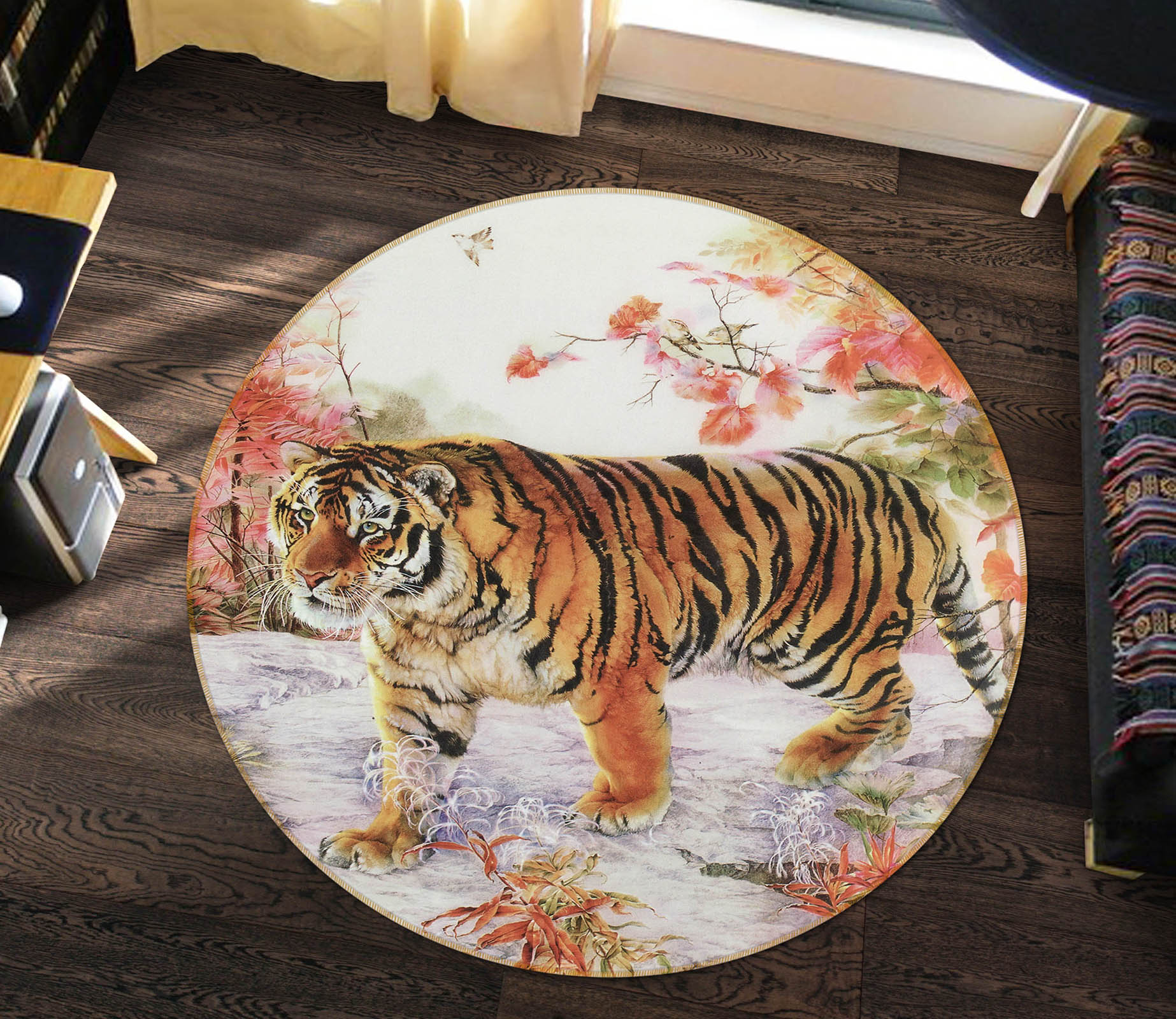 3D Snow Tiger 38098 Animal Round Non Slip Rug Mat