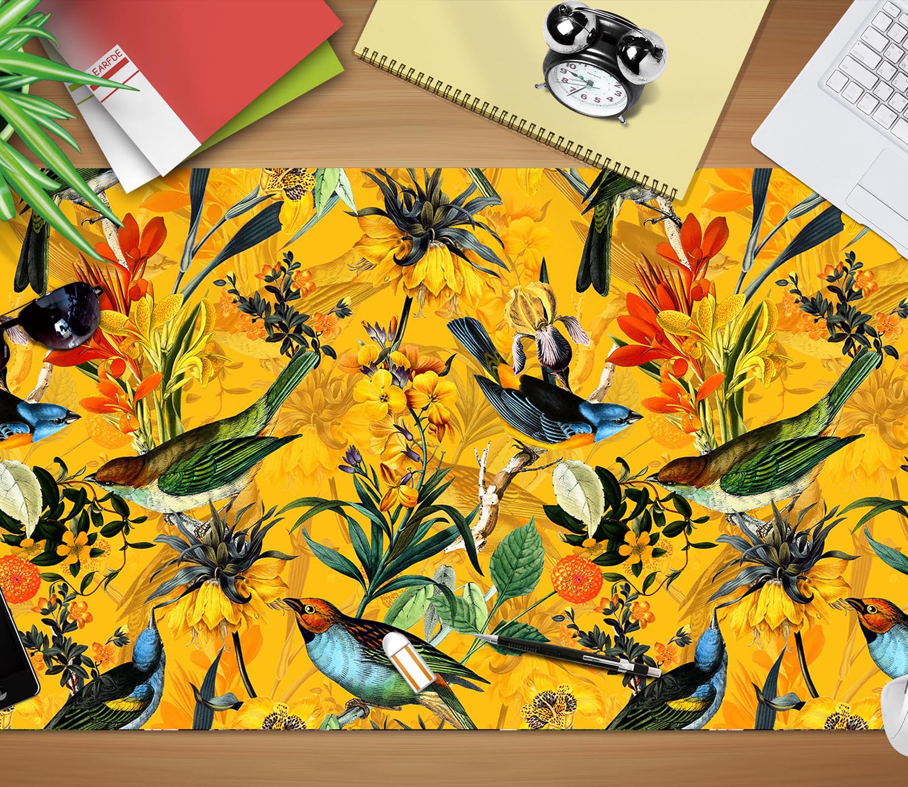 3D Yellow Bottom Bird Flower 120153 Uta Naumann Desk Mat