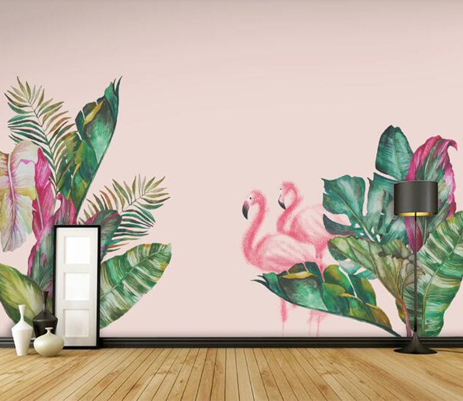 3D Leaf Flamingo WC2005 Wall Murals