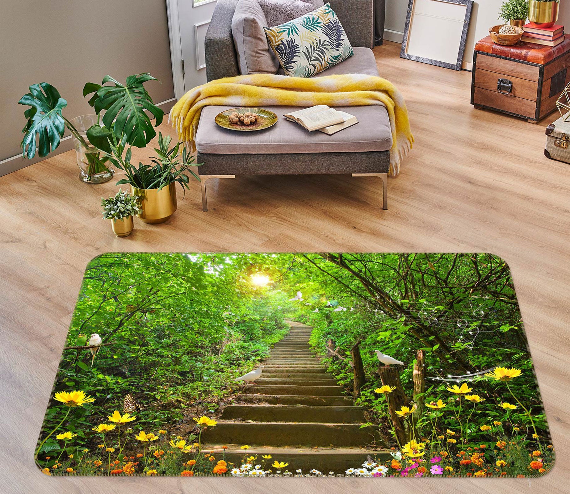 3D Jungle Stairs 77237 Non Slip Rug Mat