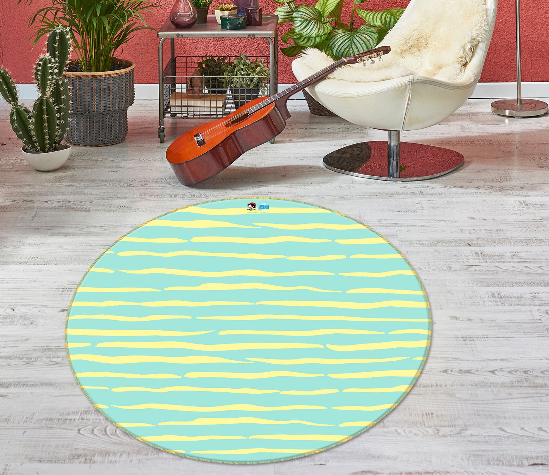 3D Green-Yellow Stripes 10556 Kashmira Jayaprakash Rug Round Non Slip Rug Mat