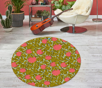 3D Leaves Red Flowers 10567 Kashmira Jayaprakash Rug Round Non Slip Rug Mat