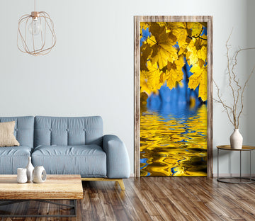 3D Yellow Leaf River 203 Door Mural