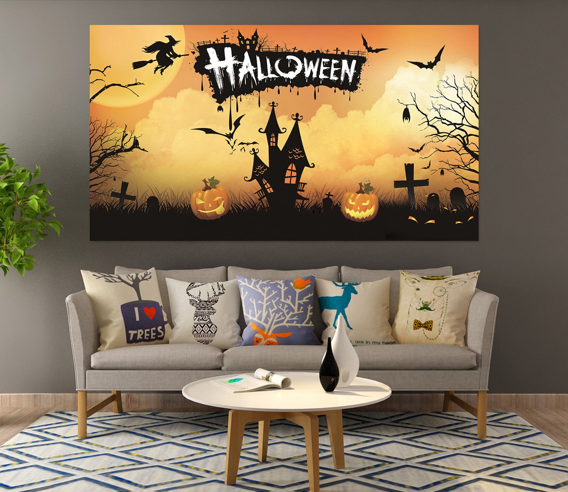 3D Moon Villa Cemetery 006 Halloween Wall Stickers Wallpaper AJ Wallpaper 2 