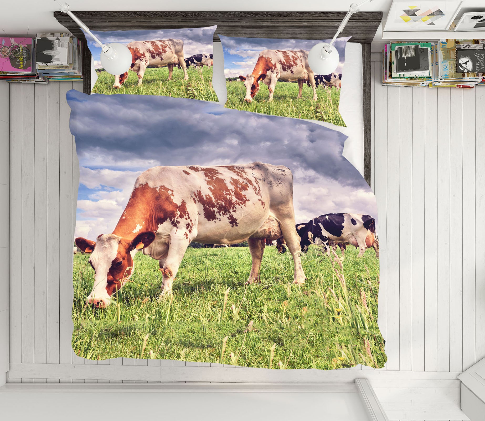 3D Cow Eating Grass 19227 Bed Pillowcases Quilt