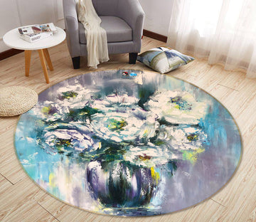 3D Vase Oil Painting 793 Skromova Marina Rug Round Non Slip Rug Mat