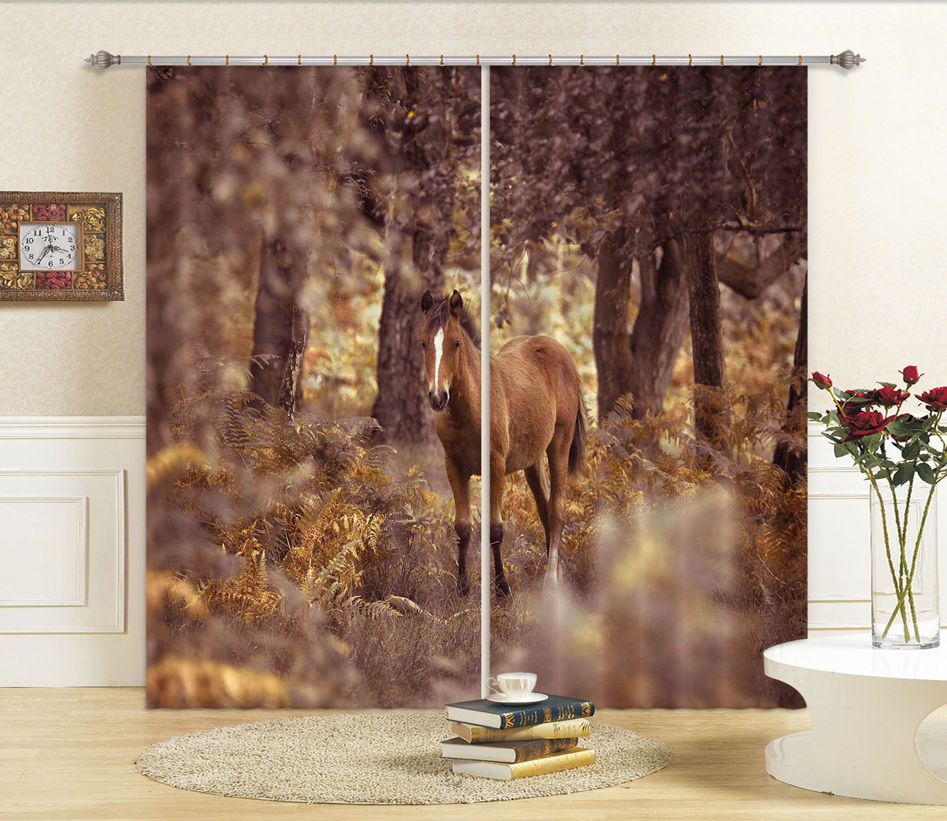 3D Forest Horse 206 Assaf Frank Curtain Curtains Drapes