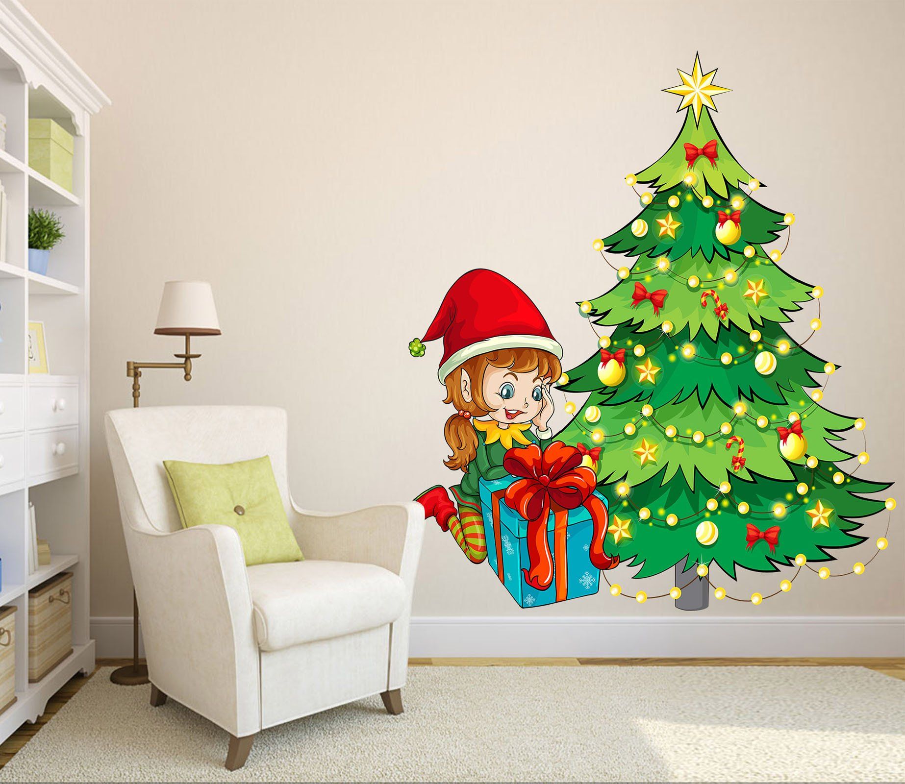 3D Christmas Tree Girl Gift 34 Wall Stickers Wallpaper AJ Wallpaper 