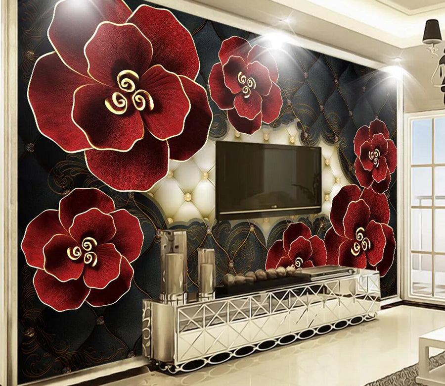 3D Red Flower WC784 Wall Murals