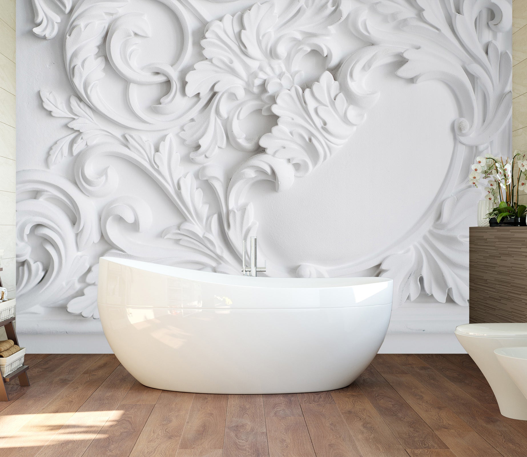 3D White Engraving 1634 Wall Murals