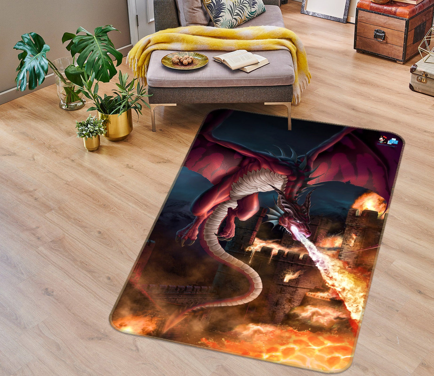 3D Dragon Spitfire 4122 Tom Wood Rug Non Slip Rug Mat