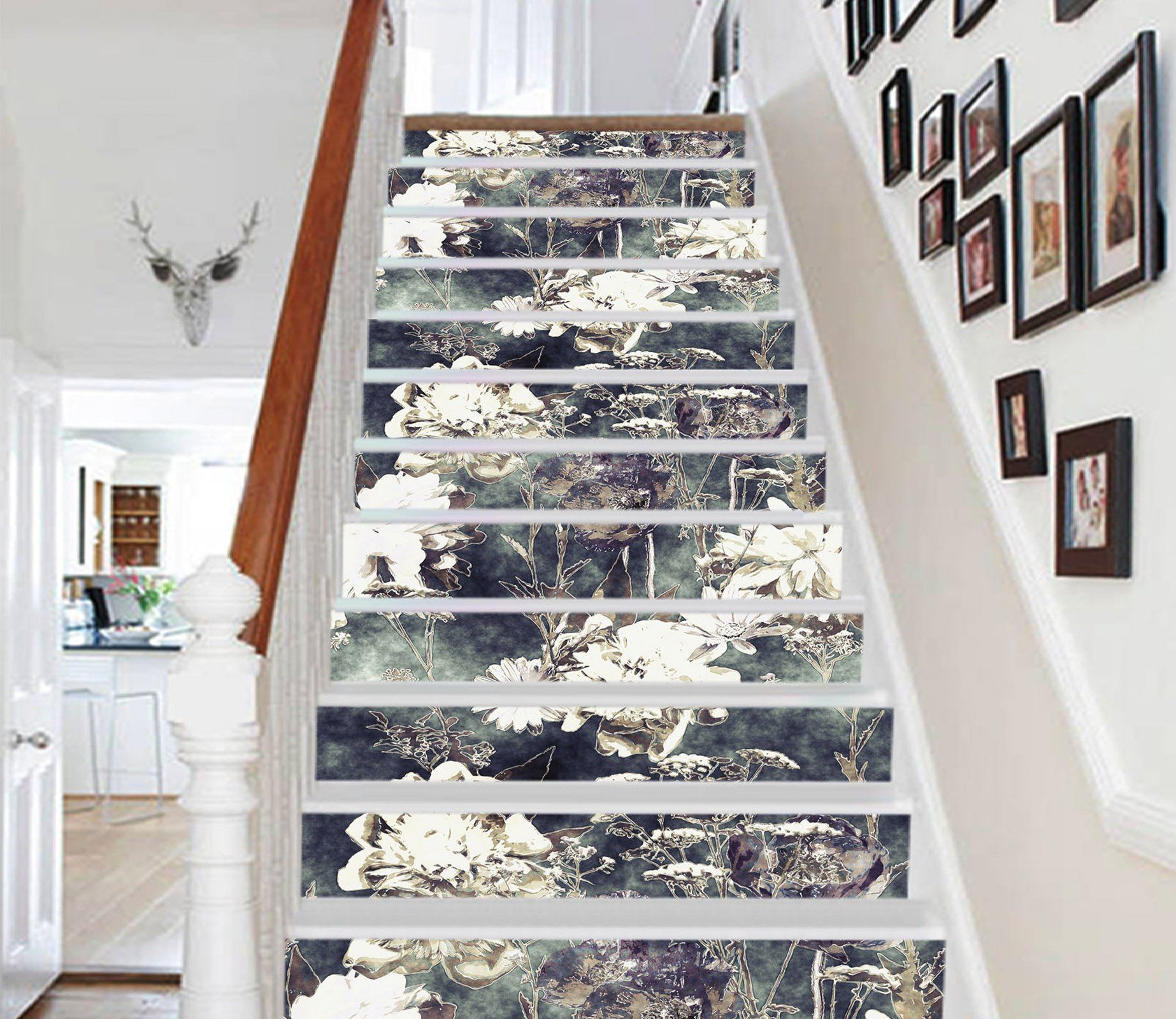 3D White Flowers 3746 Stair Risers Wallpaper AJ Wallpaper 