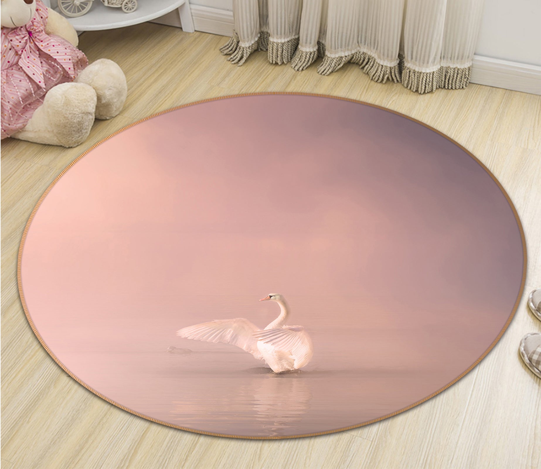 3D Swan 82281 Animal Round Non Slip Rug Mat