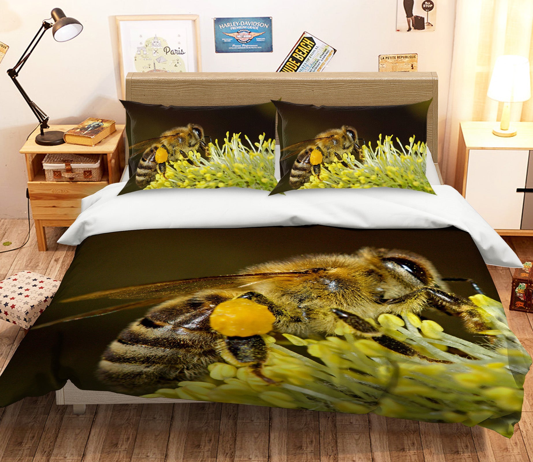 3D Bee Collecting Honey 022 Bed Pillowcases Quilt