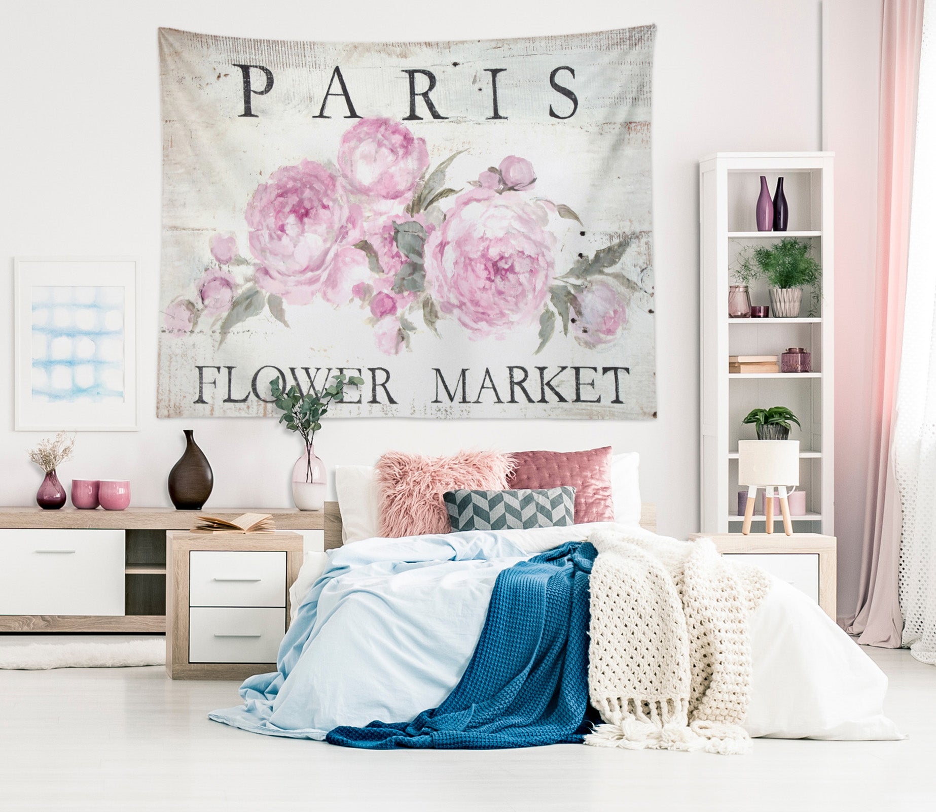 3D Paris Pink Flowers 7842 Debi Coules Tapestry Hanging Cloth Hang