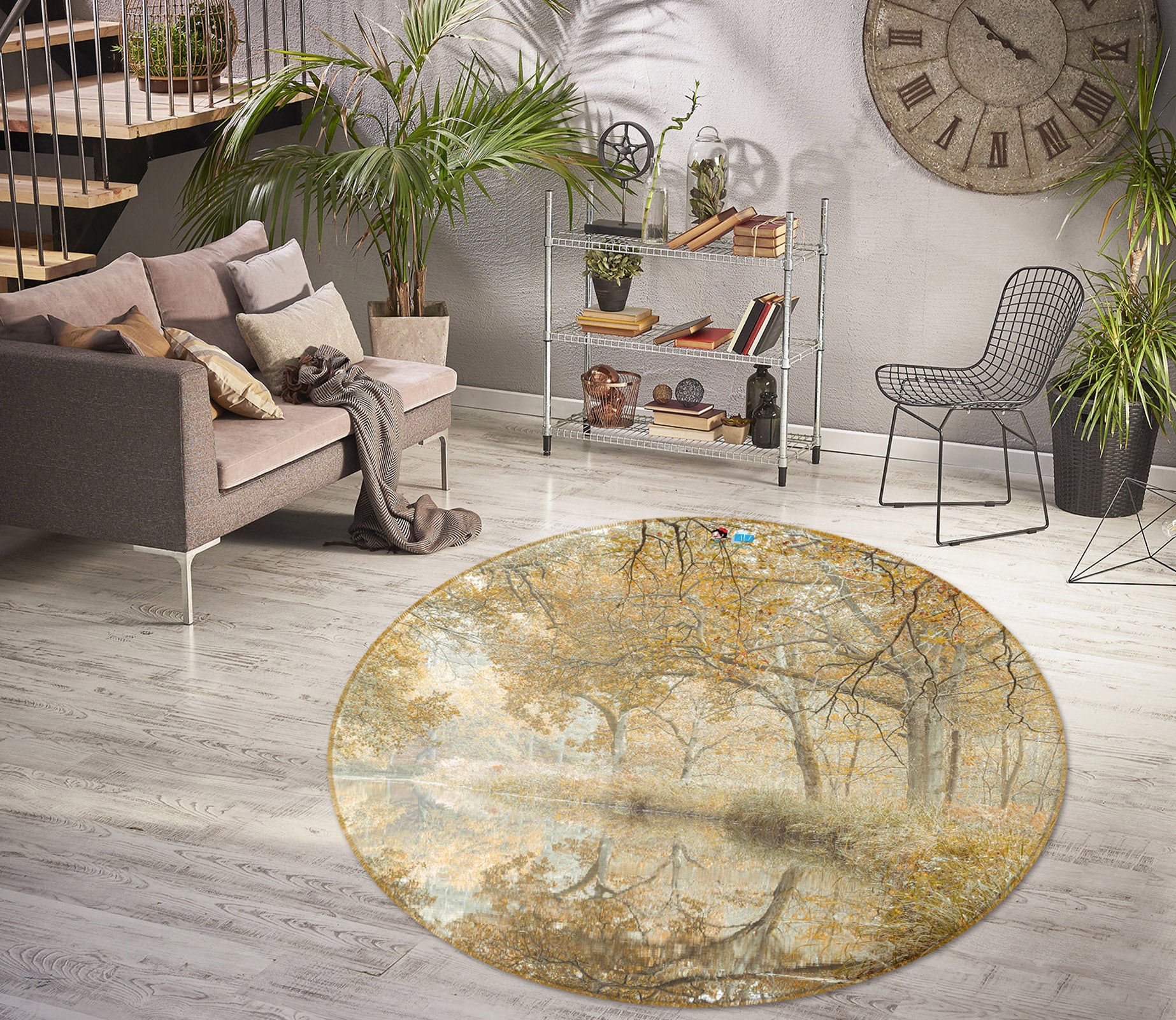 3D Branched Brook 7357 Assaf Frank Rug Round Non Slip Rug Mat