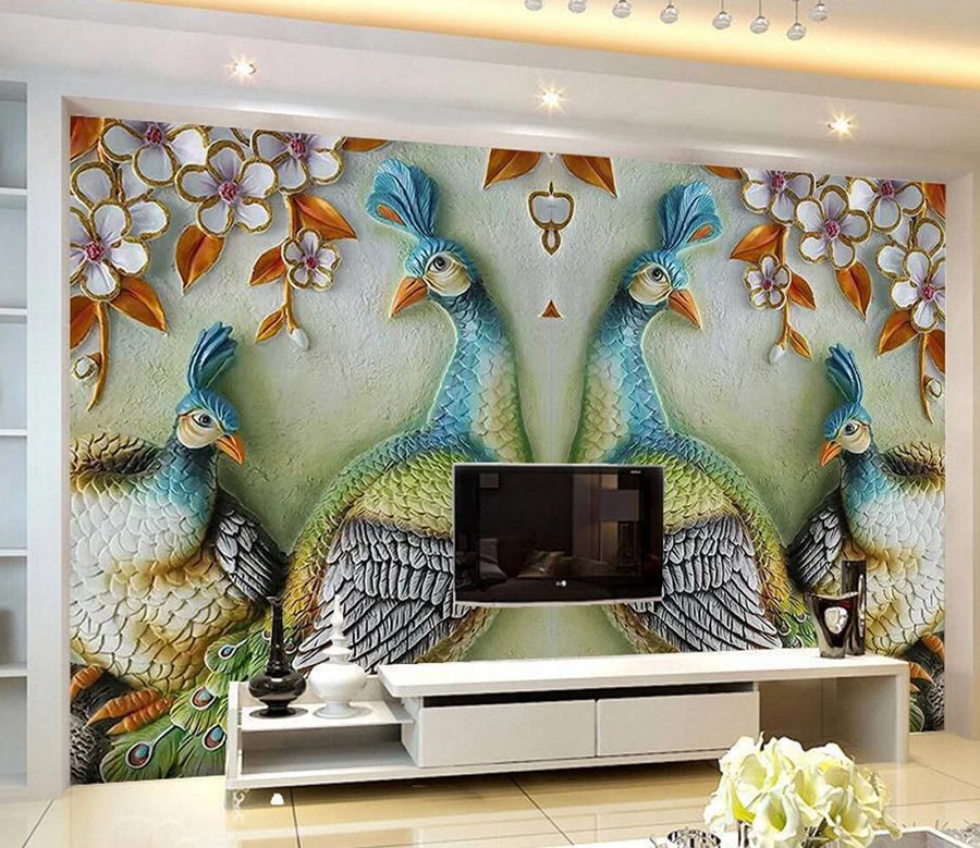 3D Peacock Relief WC845 Wall Murals