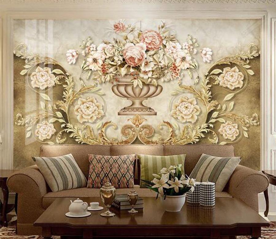 3D Metal Vase Flower WC1877 Wall Murals