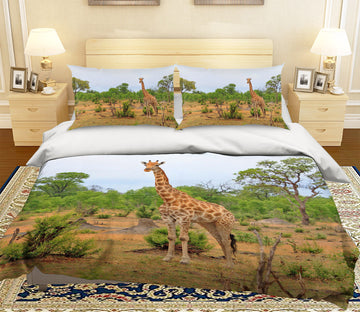 3D Giraffe Grassland 130 Bed Pillowcases Quilt