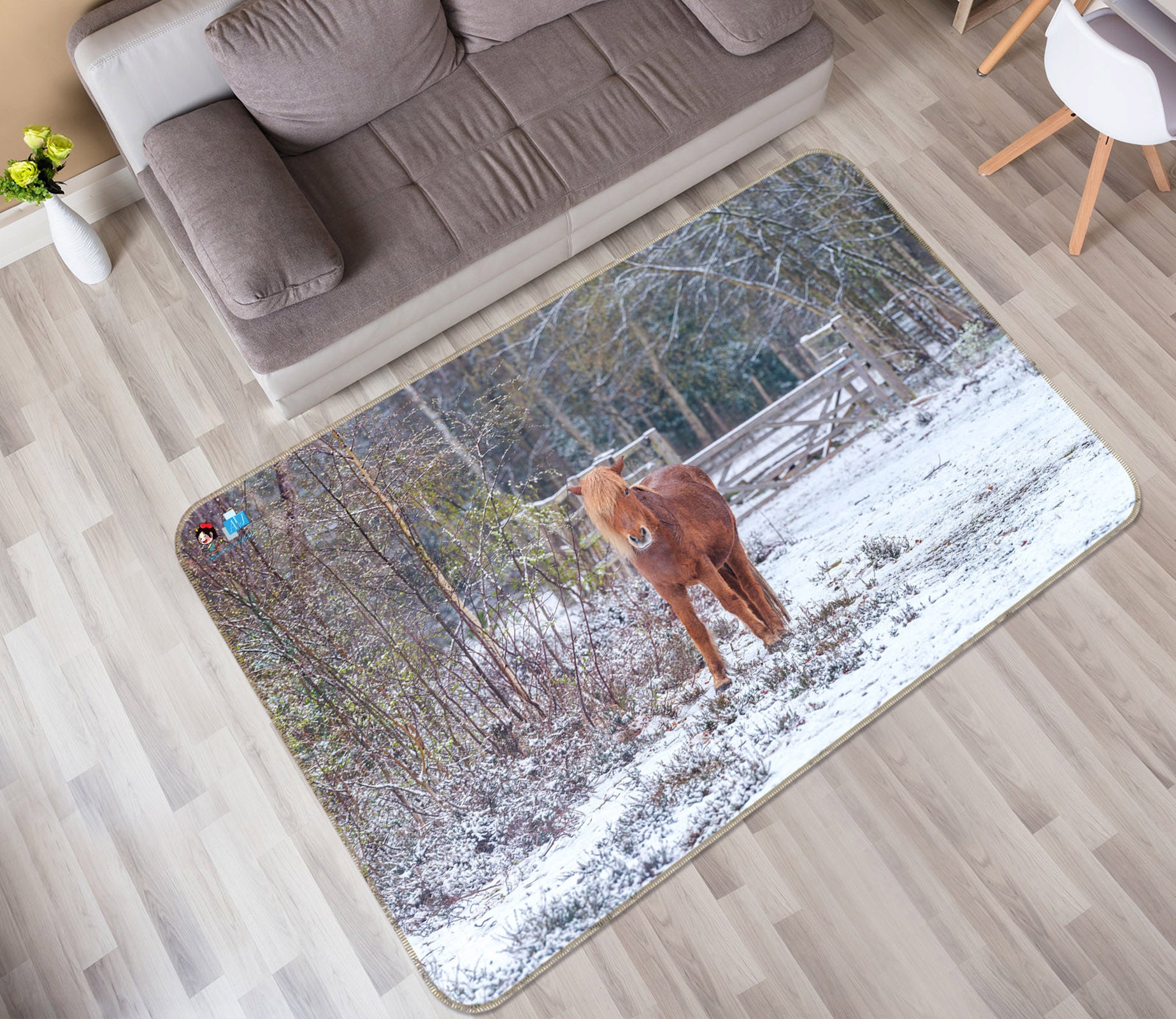 3D Snow Pony 6766 Assaf Frank Rug Non Slip Rug Mat