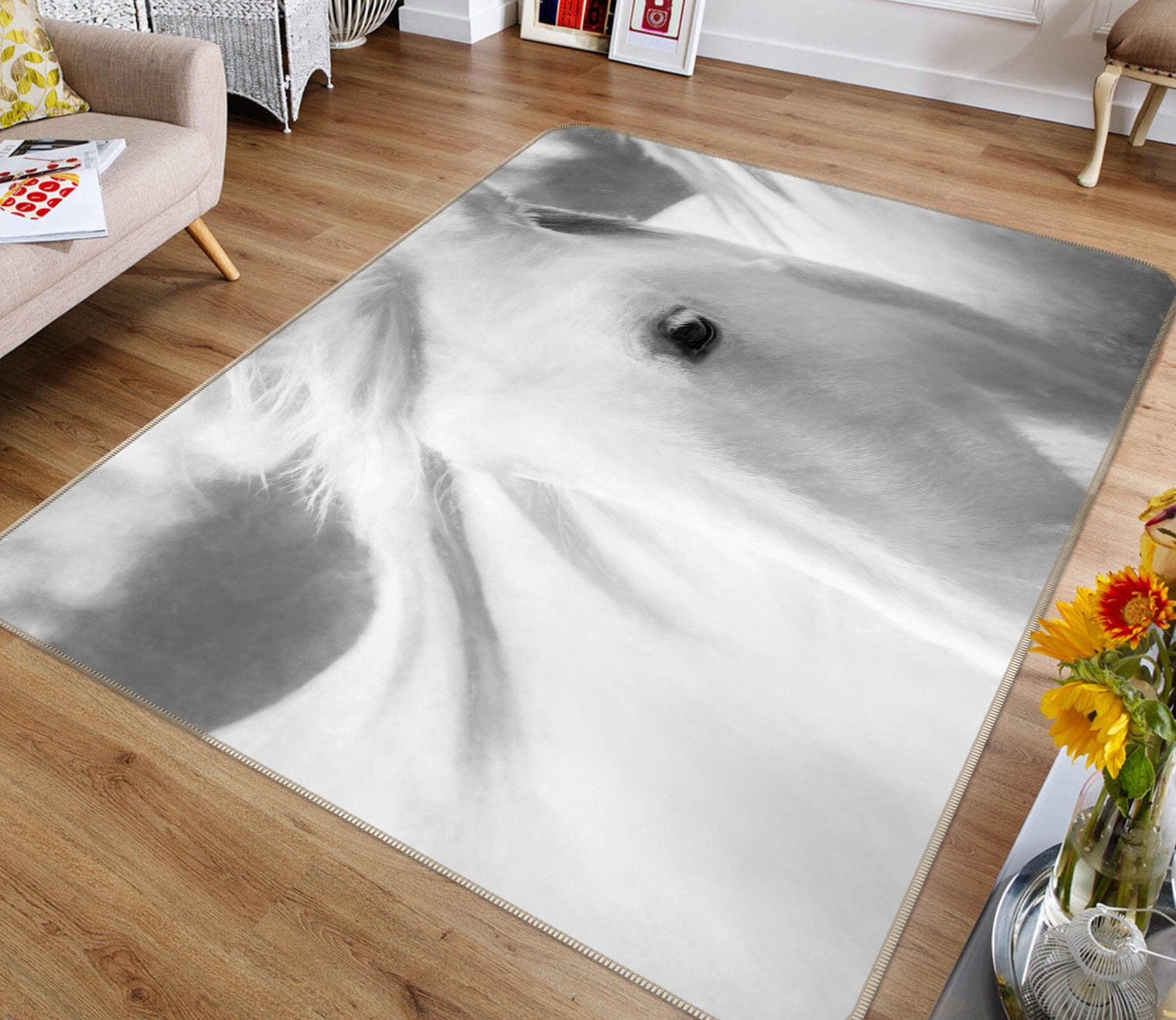 3D White Horse 1092 Marco Carmassi Rug Non Slip Rug Mat Mat AJ Creativity Home 