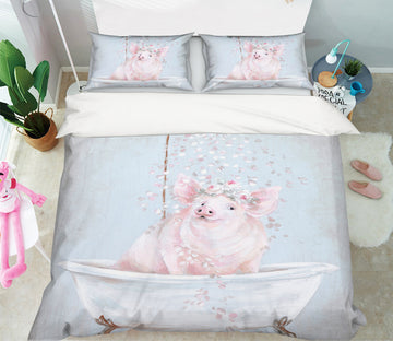 3D Wreath Pig Bath 2040 Debi Coules Bedding Bed Pillowcases Quilt