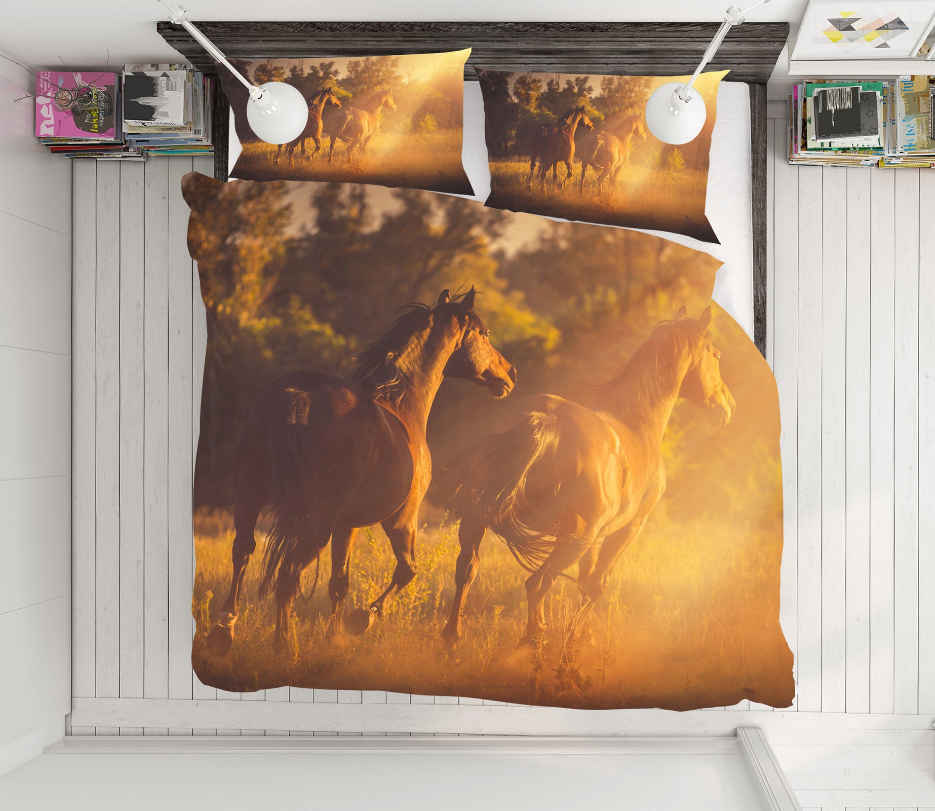 3D Two Horses 19210 Bed Pillowcases Quilt