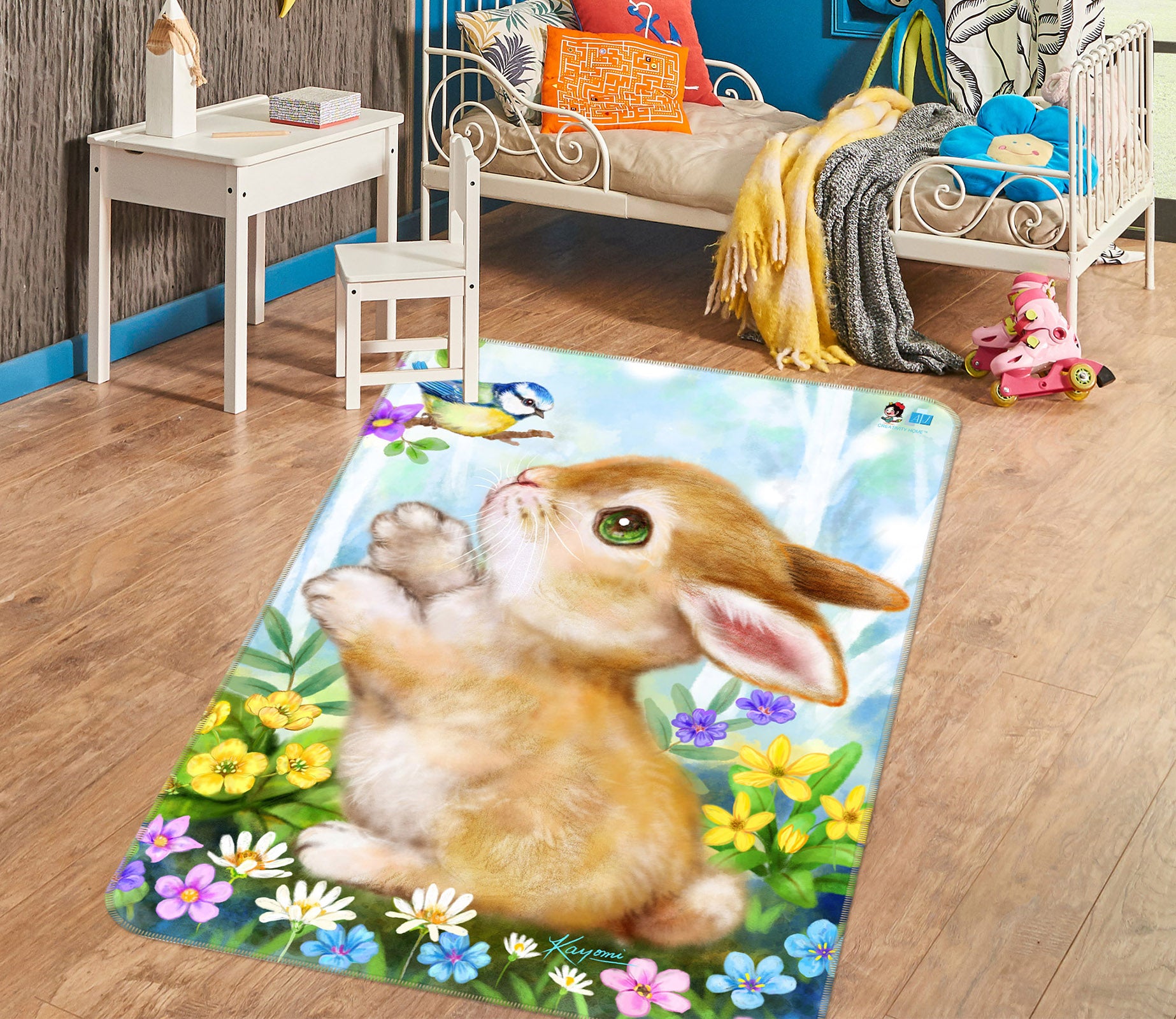 3D Rabbit Bird 5754 Kayomi Harai Rug Non Slip Rug Mat