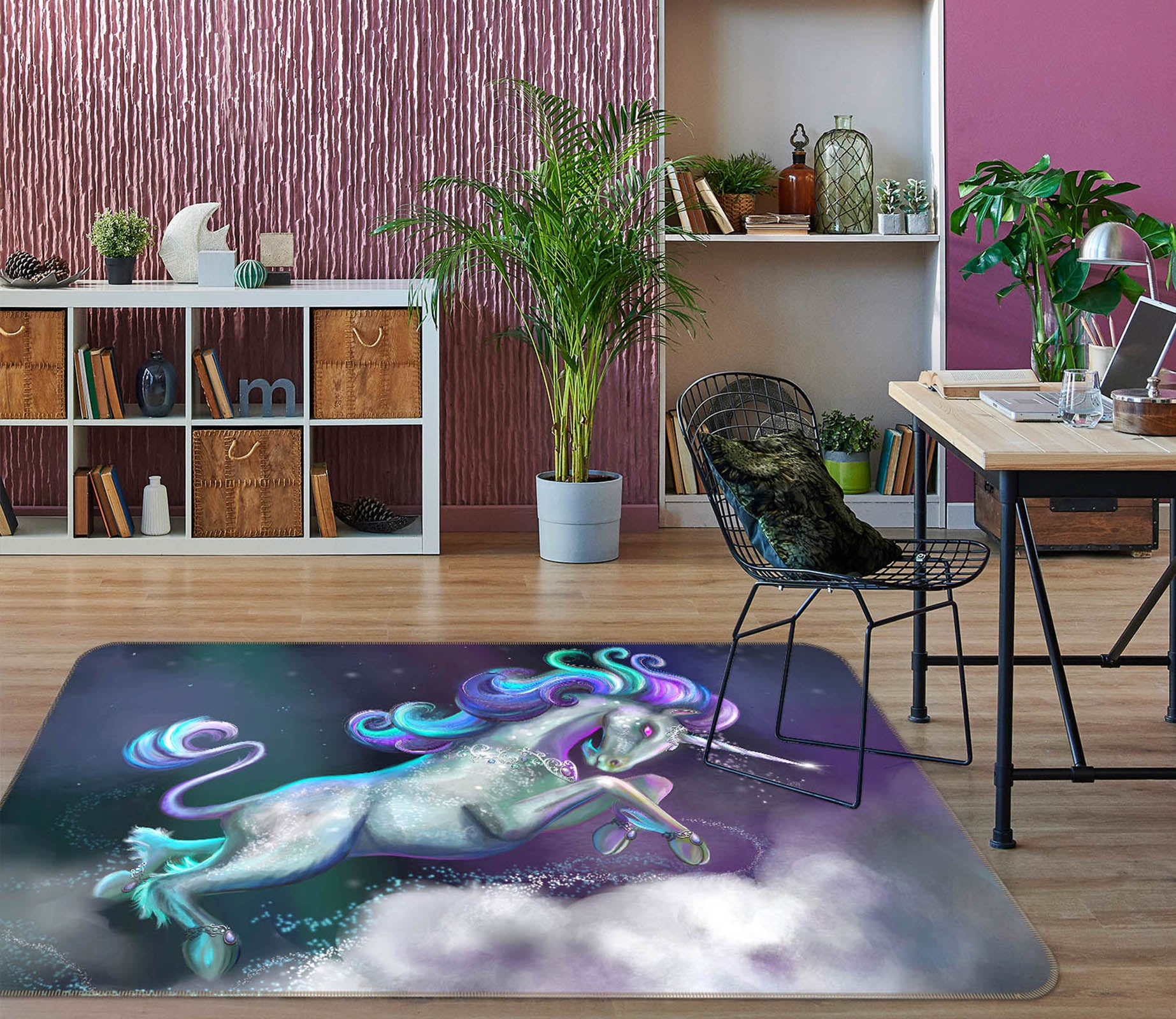 3D Cloud Unicorn 3009 Rose Catherine Khan Rug Non Slip Rug Mat