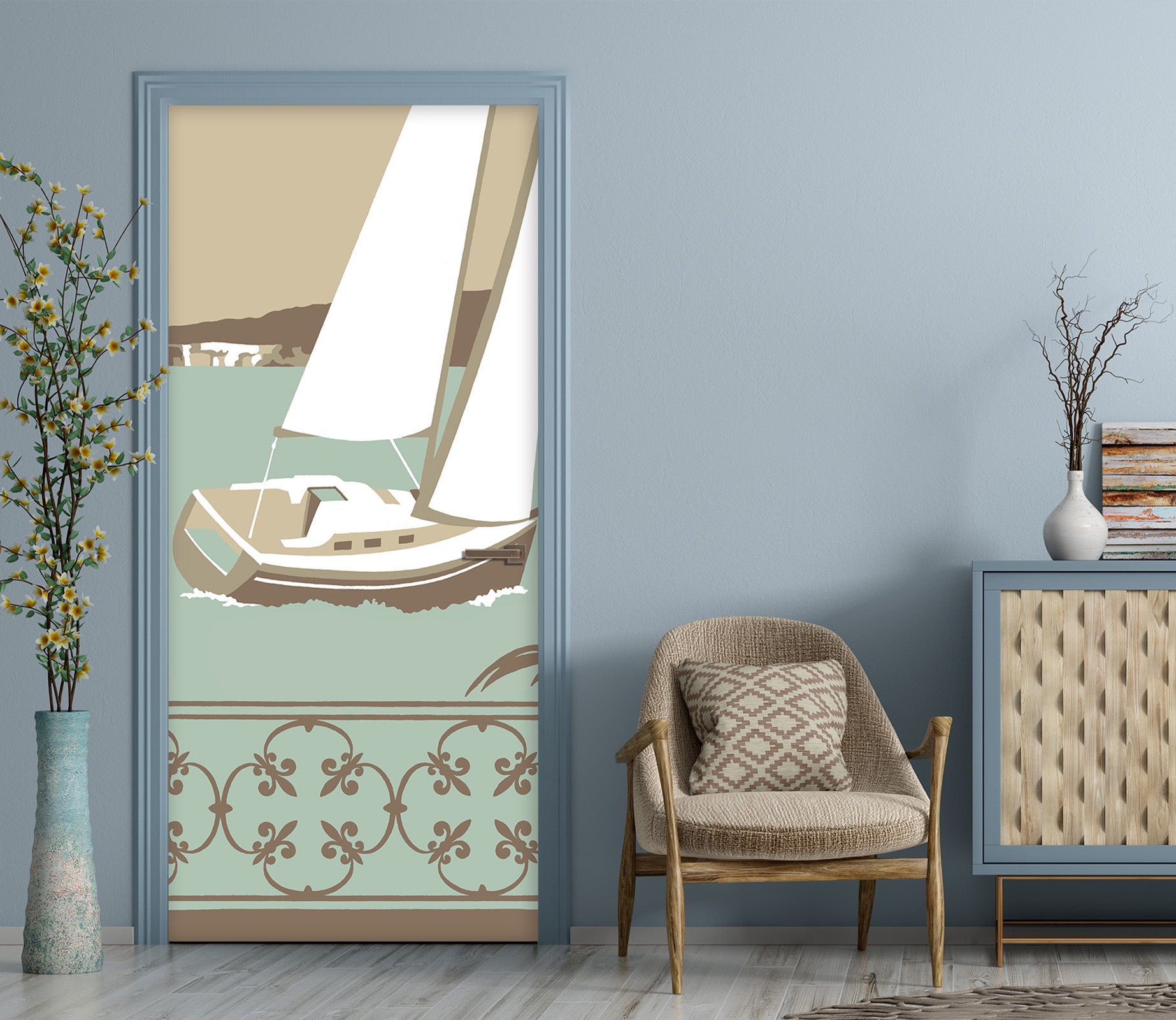 3D Fence Sailboat 9268 Steve Read Door Mural