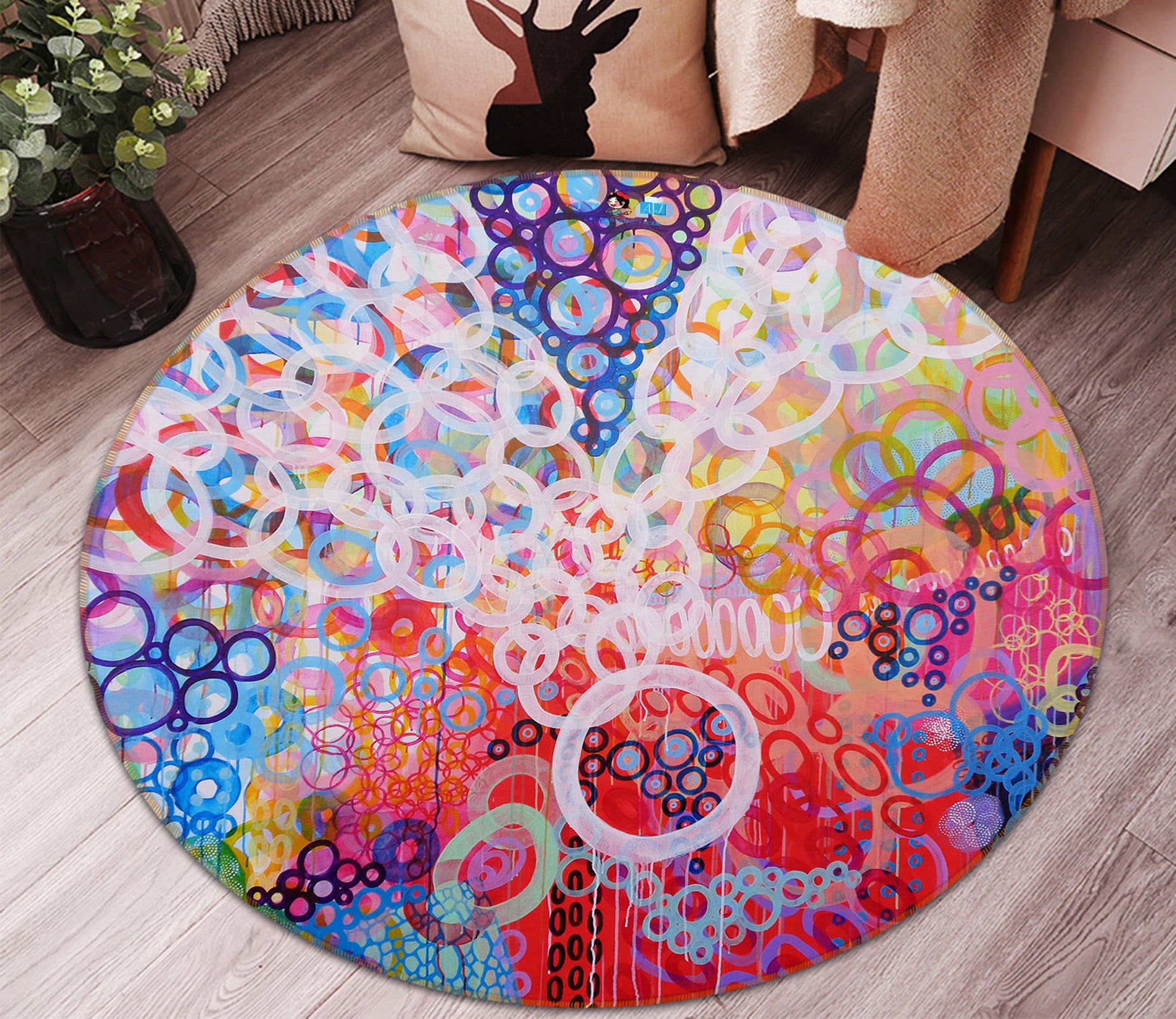 3D Cute Circle 1335 Misako Chida Rug Round Non Slip Rug Mat