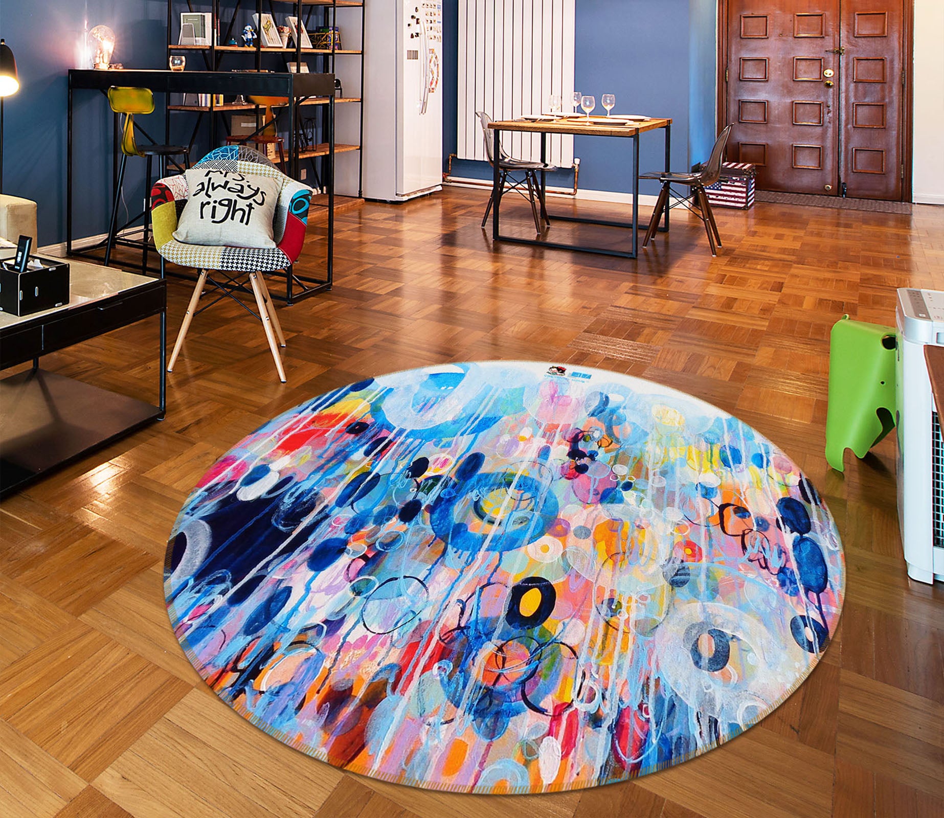 3D Blue Circle 1346 Misako Chida Rug Round Non Slip Rug Mat