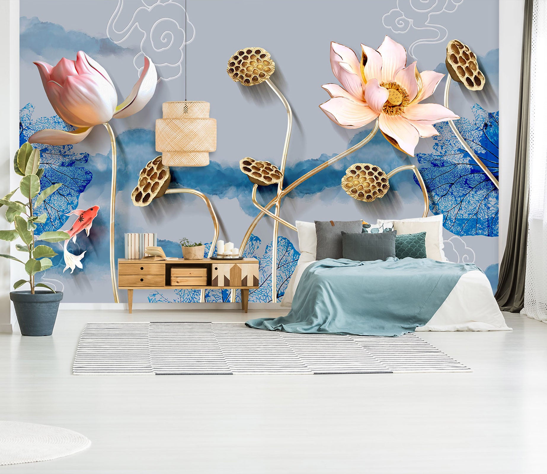 3D Lotus Bloom 1471 Wall Murals