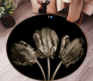 3D Gray Flower 7506 Assaf Frank Rug Round Non Slip Rug Mat