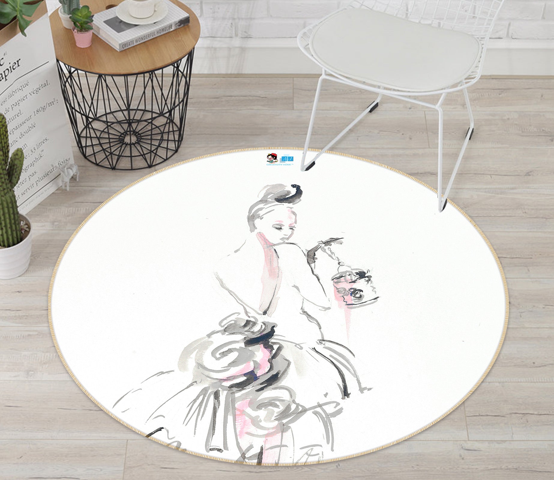 3D Line Model 1132 Debi Coules Rug Round Non Slip Rug Mat