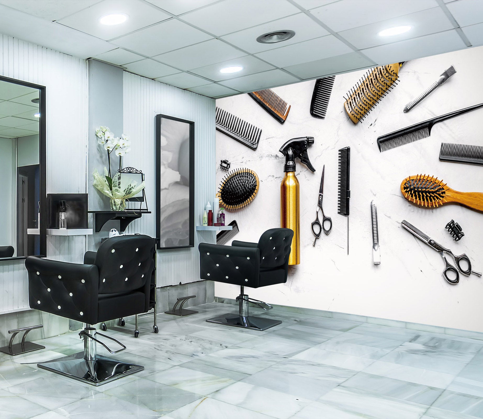 3D Comb Spray Scissors 115153 Barber Shop Wall Murals