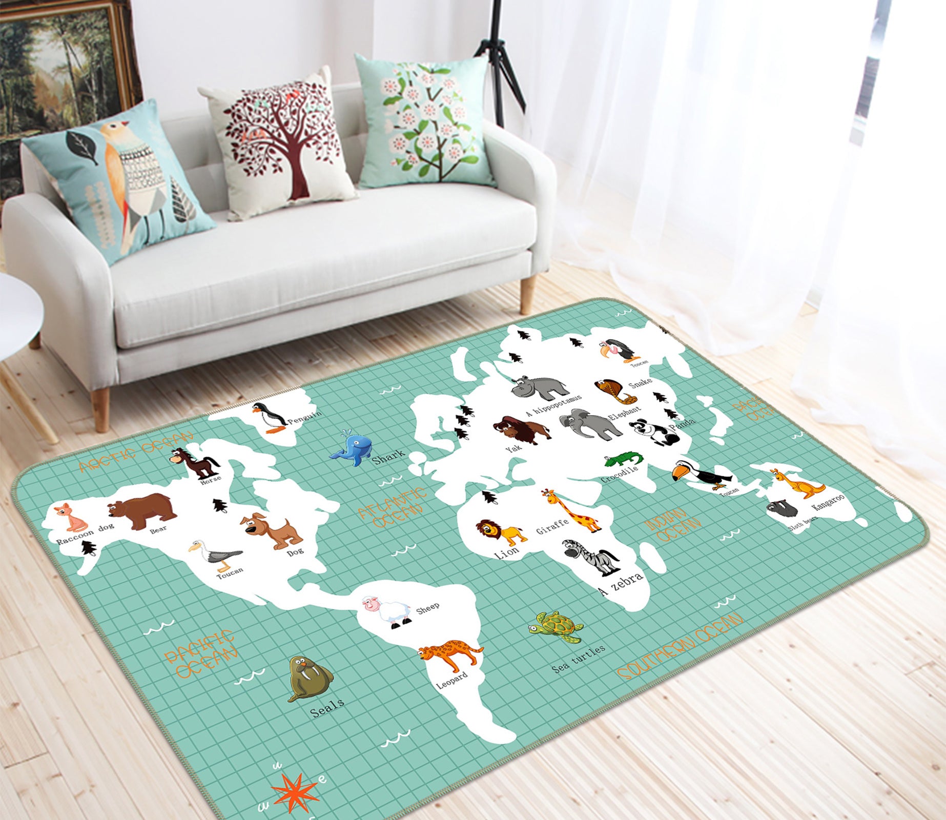 3D White Painted 204 World Map Non Slip Rug Mat