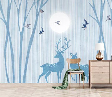 3D Blue Deer Swallow WC814 Wall Murals