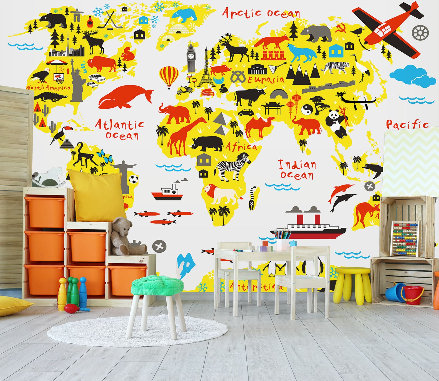 3D Aircraft Animal 2045 World Map Wall Murals