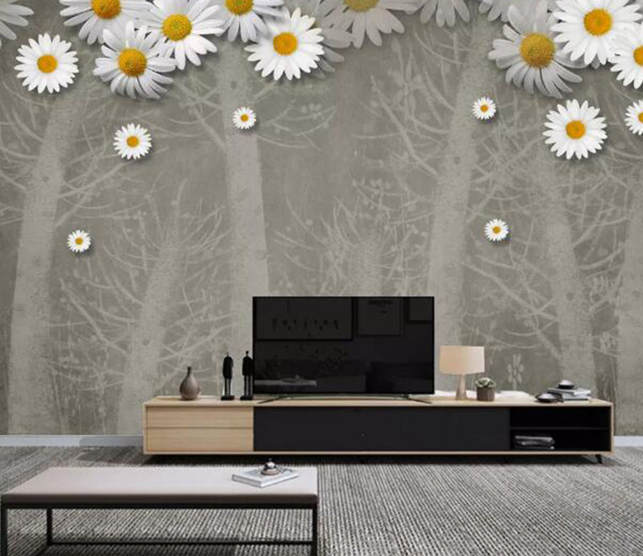 3D White Chrysanthemum WC1359 Wall Murals