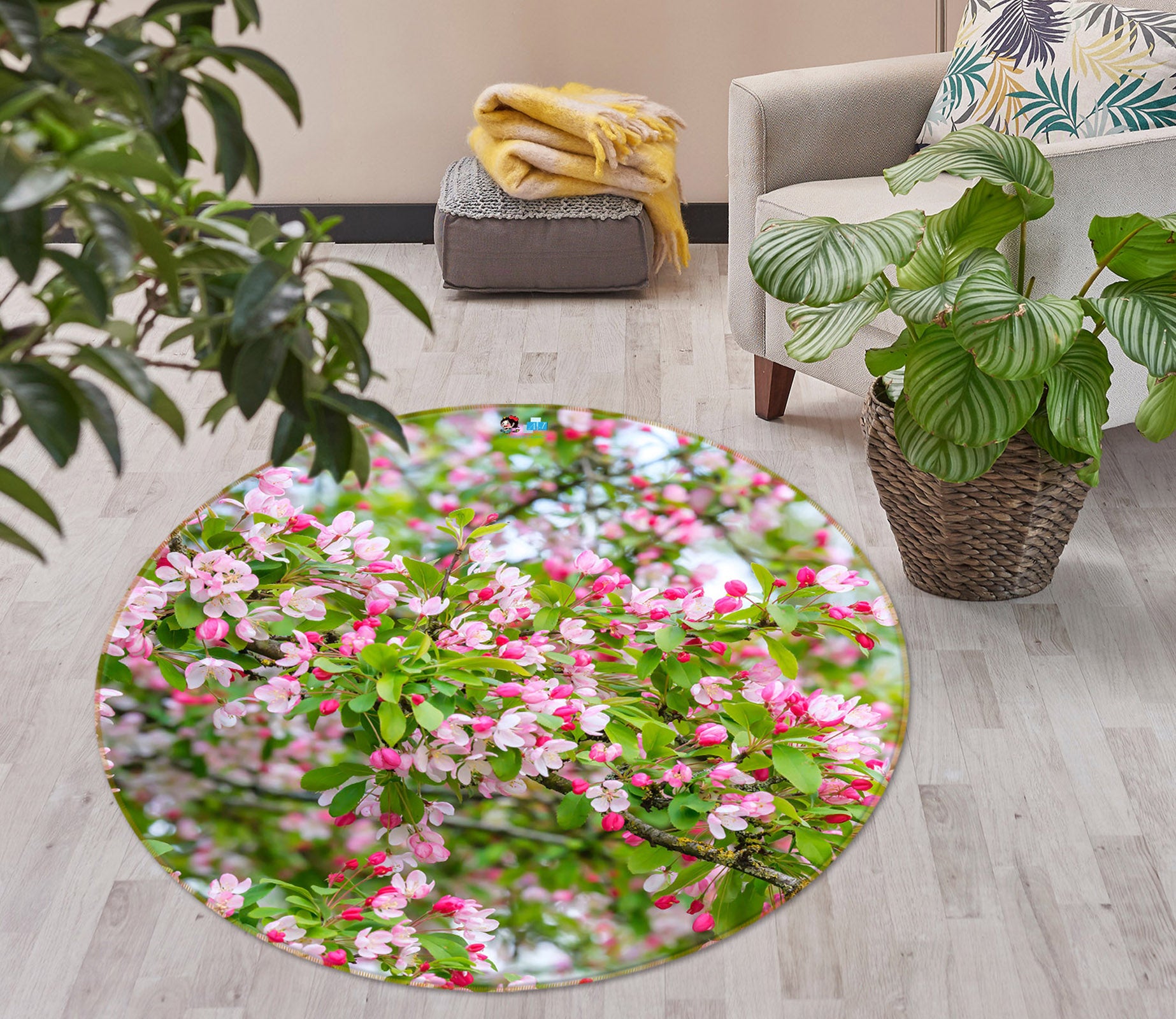 3D Peach Blossom 7393 Assaf Frank Rug Round Non Slip Rug Mat