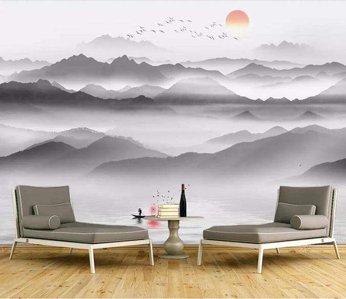 3D River Mountain 1791 Wall Murals Wallpaper AJ Wallpaper 2 