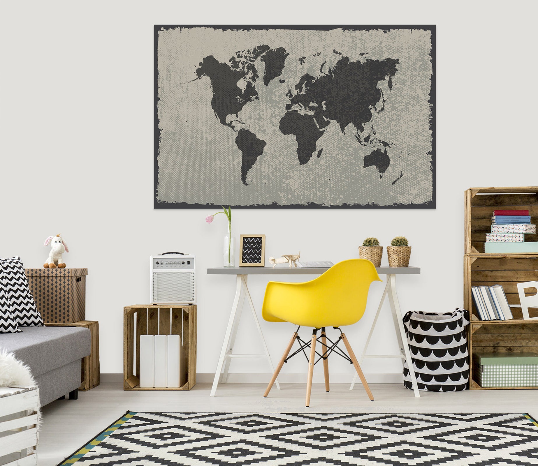 3D Black Painting 104 World Map Wall Sticker