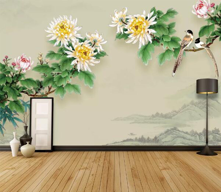 3D Chrysanthemum Bird WC1121 Wall Murals