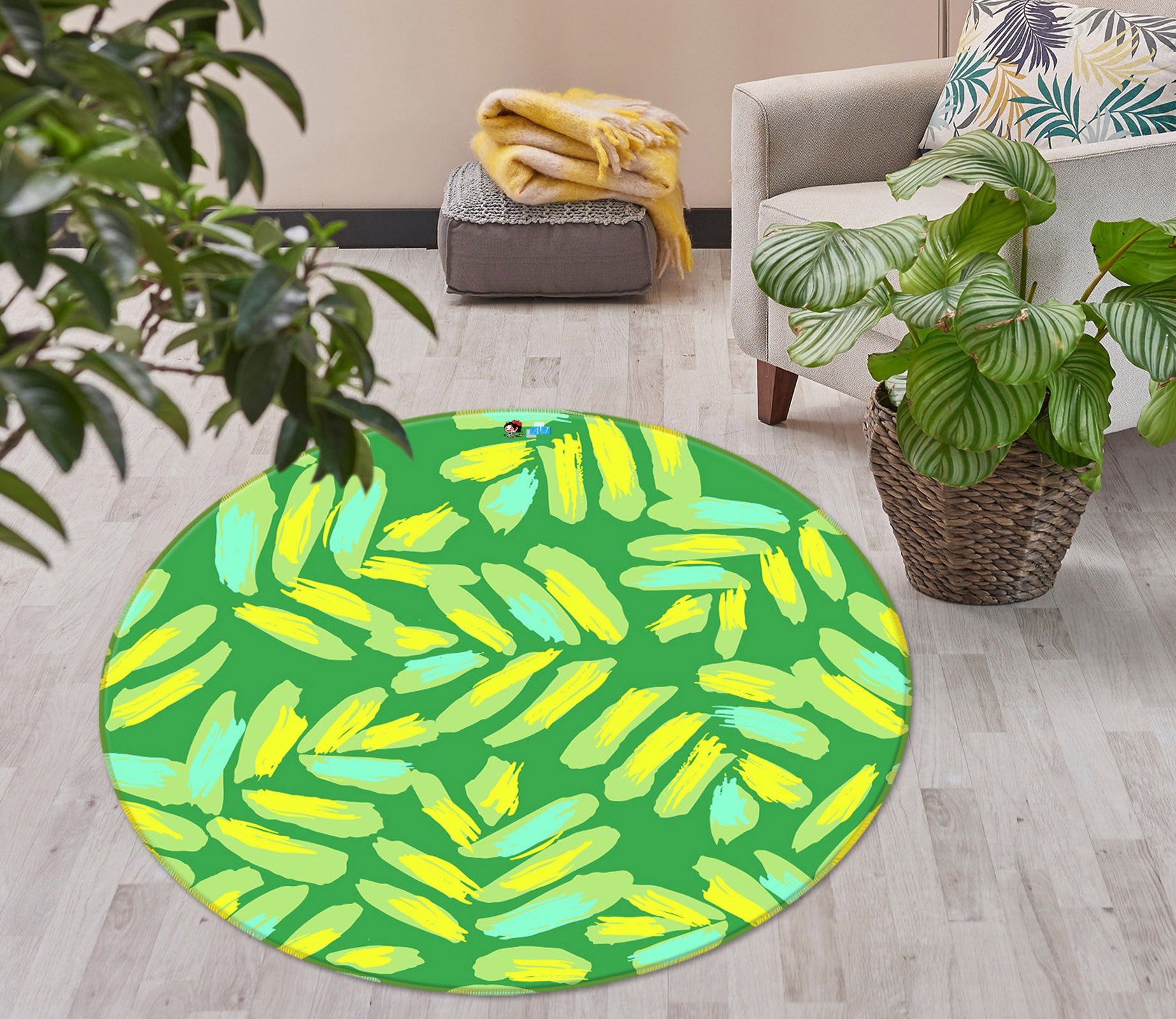 3D Green Pattern 10542 Kashmira Jayaprakash Rug Round Non Slip Rug Mat