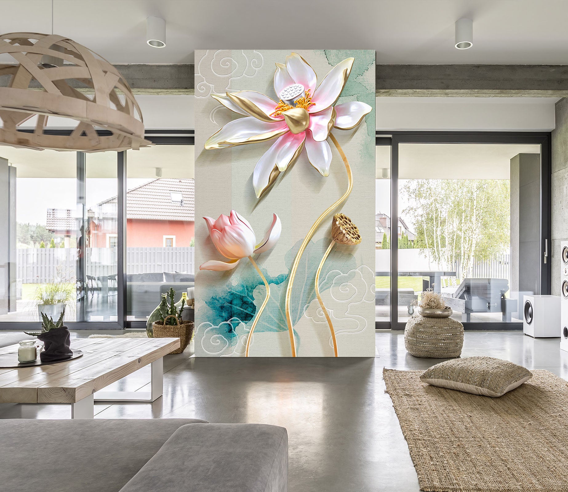 3D Painted Lotus 1856 Wall Murals